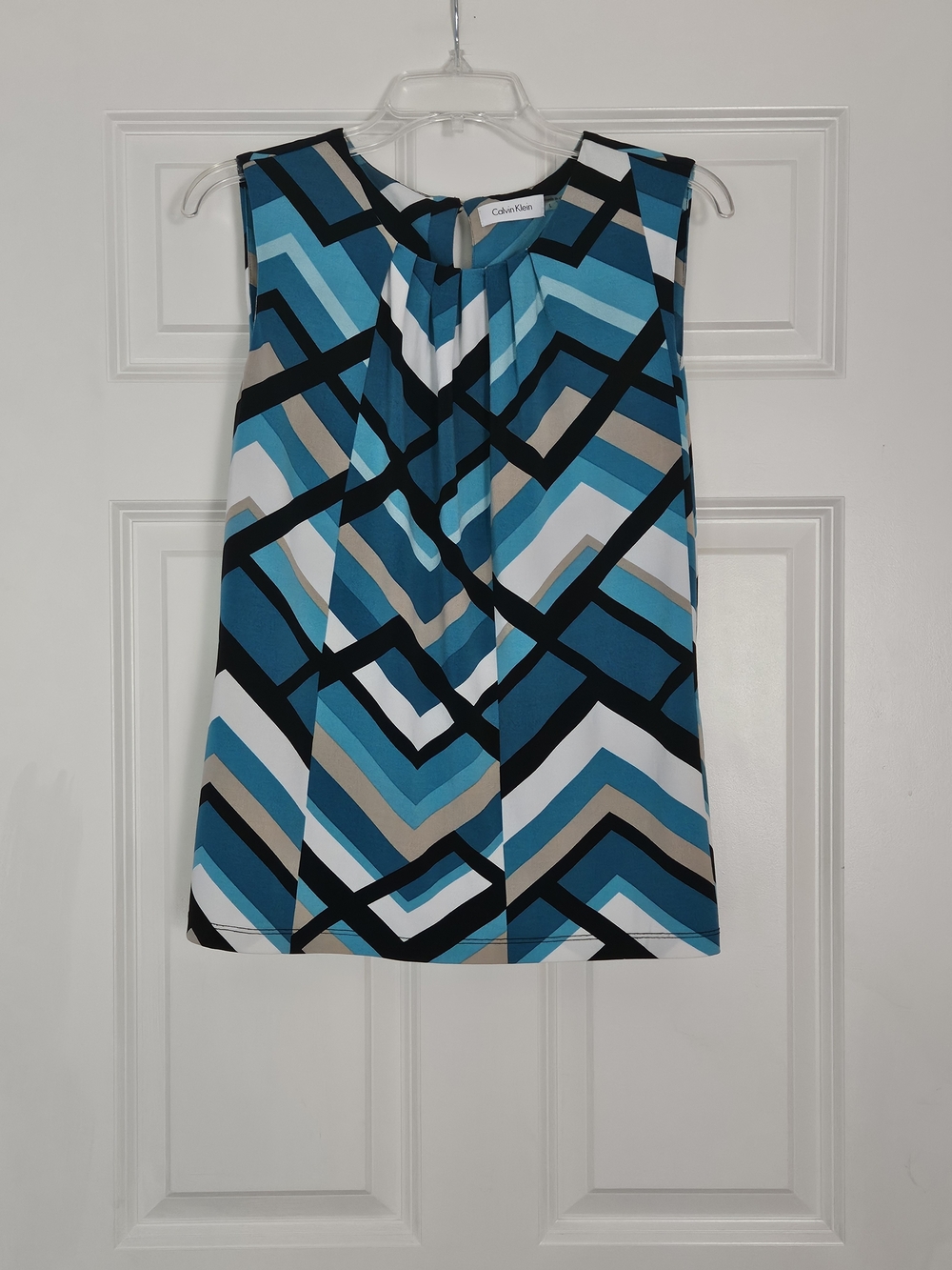 Calvin Klein Teal Geometric Sleeveless Top, Sz L